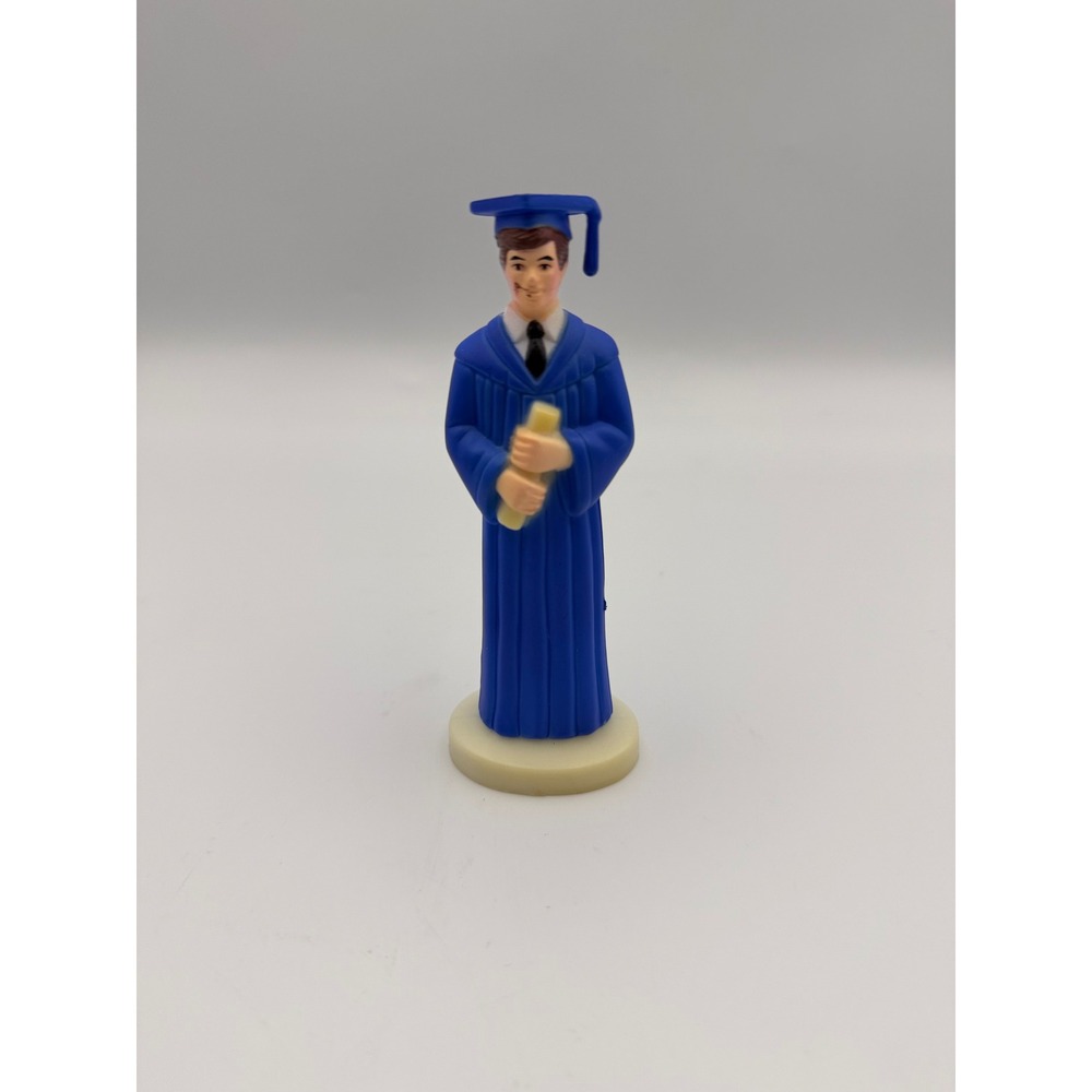 Vintage 1987 Bakery Crafts Male Graduate Cake Topper Blue Cap Gown Figurine